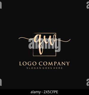 QW Initial handwriting logo with rectangle Stock Vector