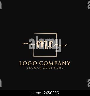ME Initial handwriting logo with rectangle Stock Vector