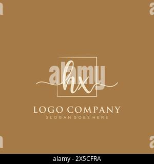 HX Initial handwriting logo with rectangle Stock Vector