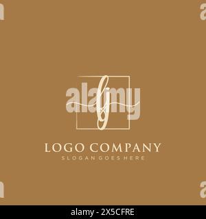 FJ Initial handwriting logo with rectangle Stock Vector