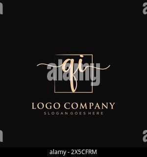 QI Initial handwriting logo with rectangle Stock Vector