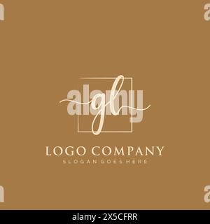 GL Initial handwriting logo with rectangle Stock Vector