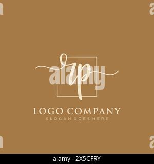 RP Initial handwriting logo with rectangle Stock Vector
