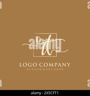 RT Initial handwriting logo with rectangle Stock Vector