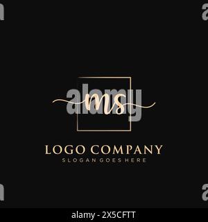 MS Initial handwriting logo with rectangle Stock Vector