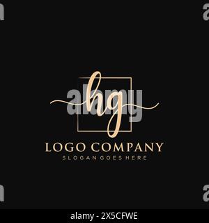HG Initial handwriting logo with rectangle Stock Vector