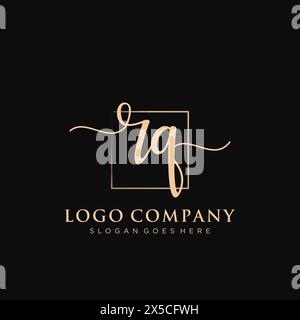 RQ Initial handwriting logo with rectangle Stock Vector