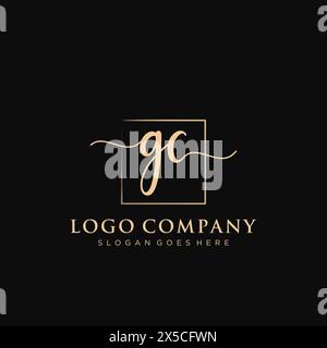 GC Initial handwriting logo with rectangle Stock Vector