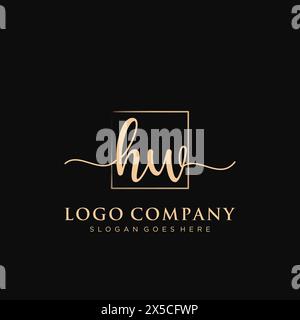 HW Initial handwriting logo with rectangle Stock Vector
