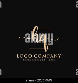 HQ Initial handwriting logo with rectangle Stock Vector