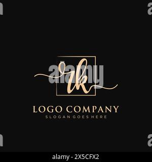 RK Initial handwriting logo with rectangle Stock Vector