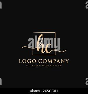 HC Initial handwriting logo with rectangle Stock Vector
