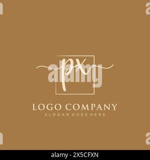 PX Initial handwriting logo with rectangle Stock Vector