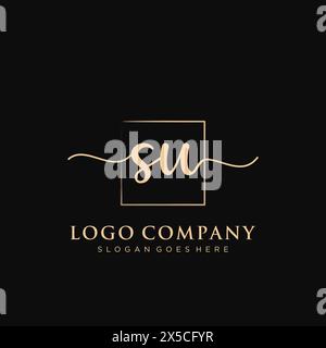 SU Initial handwriting logo with rectangle Stock Vector