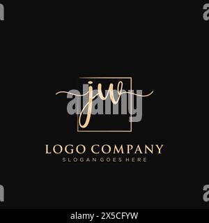 JW Initial handwriting logo with rectangle Stock Vector