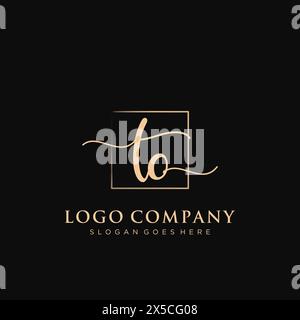 TO Initial handwriting logo with rectangle Stock Vector