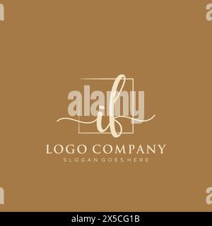 IF Initial handwriting logo with rectangle Stock Vector