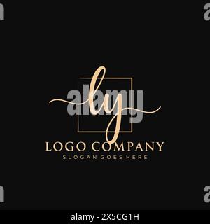 LY Initial handwriting logo with rectangle Stock Vector