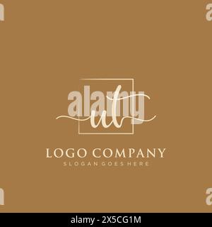 UT Initial handwriting logo with rectangle Stock Vector