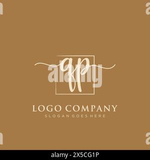 QP Initial handwriting logo with rectangle Stock Vector