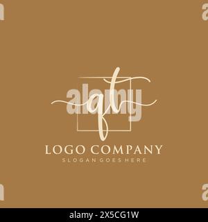 QT Initial handwriting logo with rectangle Stock Vector