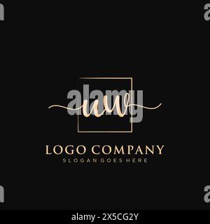 UW Initial handwriting logo with rectangle Stock Vector