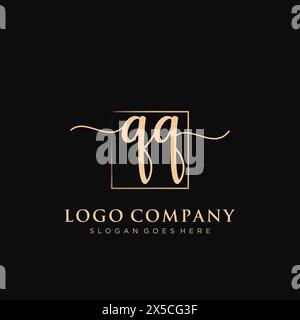 QQ Initial handwriting logo with rectangle Stock Vector