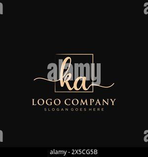 KA Initial handwriting logo with rectangle Stock Vector