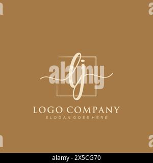 LJ Initial handwriting logo with rectangle Stock Vector
