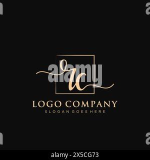 RC Initial handwriting logo with rectangle Stock Vector
