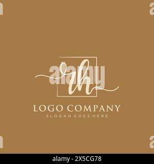 RH Initial handwriting logo with rectangle Stock Vector