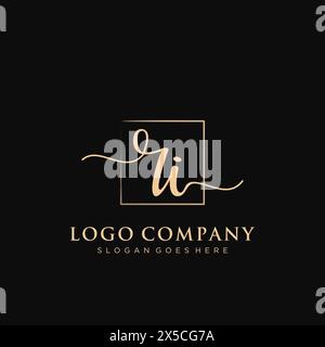 RI Initial handwriting logo with rectangle Stock Vector