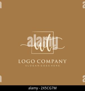 WT Initial handwriting logo with rectangle Stock Vector