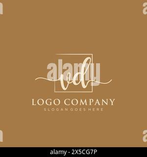 VD Initial handwriting logo with rectangle Stock Vector
