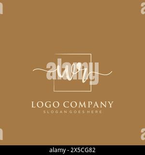 WR Initial handwriting logo with rectangle Stock Vector