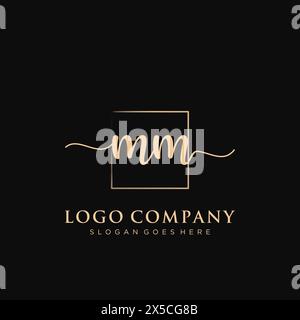 MM Initial handwriting logo with rectangle Stock Vector