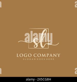 SL Initial handwriting logo with rectangle Stock Vector