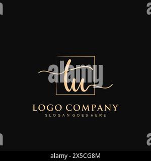 TU Initial handwriting logo with rectangle Stock Vector