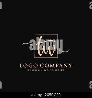 TW Initial handwriting logo with rectangle Stock Vector