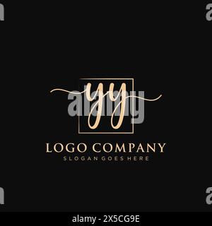 YY Initial handwriting logo with rectangle Stock Vector