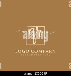 QR Initial handwriting logo with rectangle Stock Vector