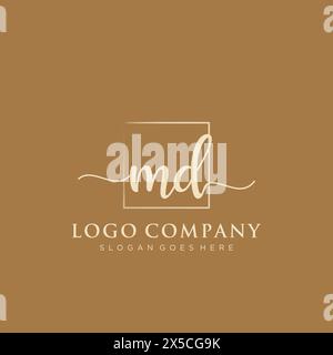MD Initial handwriting logo with rectangle Stock Vector