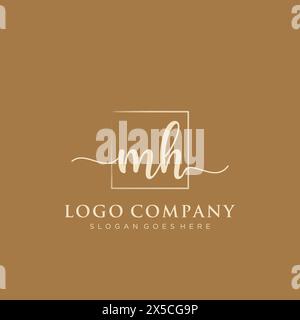 MH Initial handwriting logo with rectangle Stock Vector