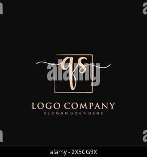 QS Initial handwriting logo with rectangle Stock Vector