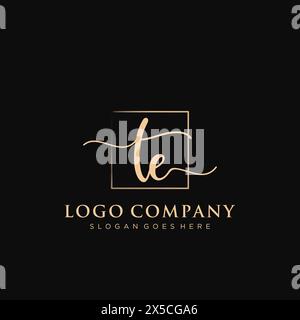 TE Initial handwriting logo with rectangle Stock Vector