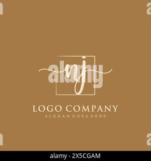 NJ Initial handwriting logo with rectangle Stock Vector