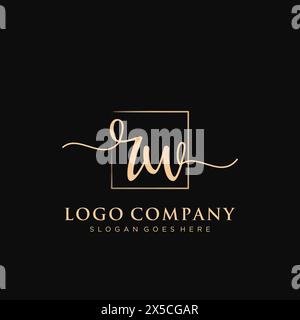 RW Initial handwriting logo with rectangle Stock Vector