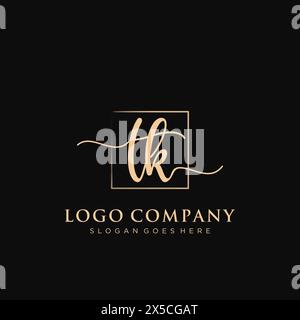 TK Initial handwriting logo with rectangle Stock Vector