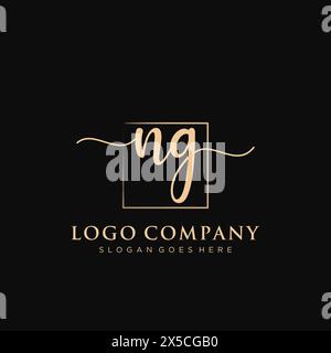 NG Initial handwriting logo with rectangle Stock Vector