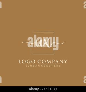 UX Initial handwriting logo with rectangle Stock Vector